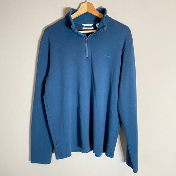 NWOT Calvin Klein Men's Large Liquid Touch Long Sleeve Quarter Zip Blue Pullover - Picture 3 of 16